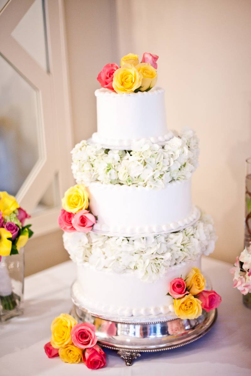 white buttercream wedding cake