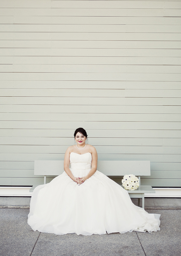 strapless white wedding dress with pearls
