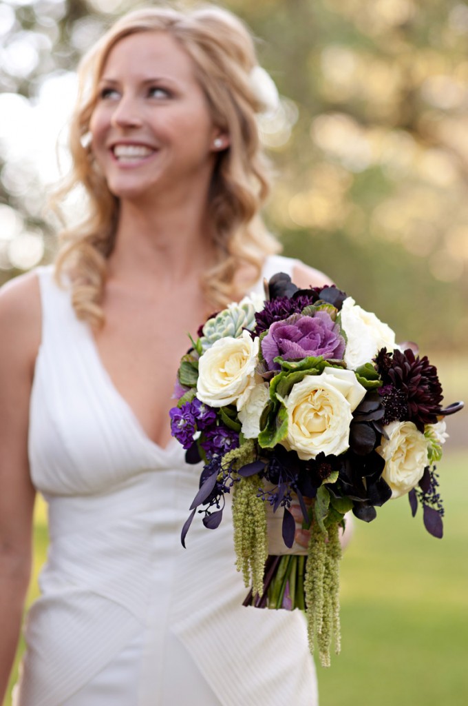 purple and white wedding bouquet
