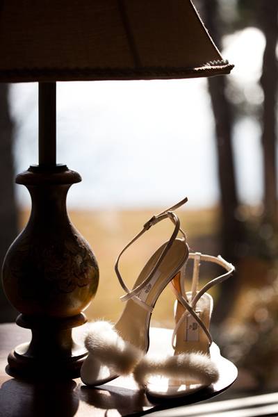 white wedding shoes with fur detail