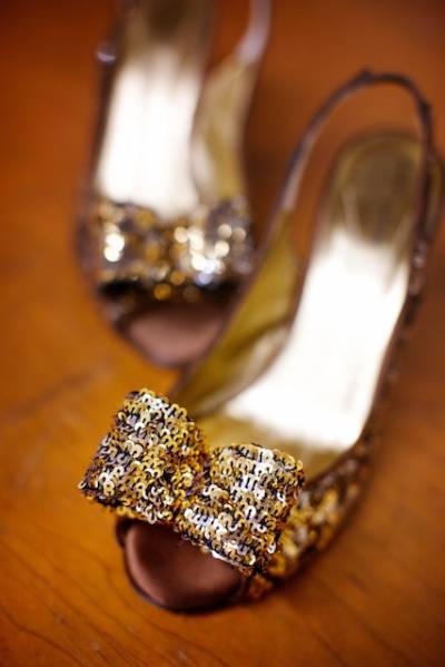 romantic austin wedding, sparkly brown and gold shoes - Kate Spade