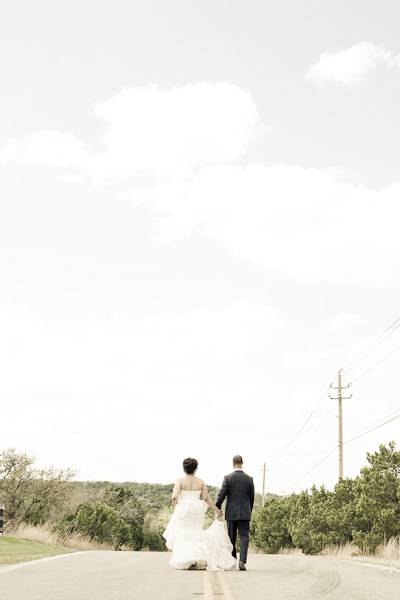 Bride and Groom in the middle of the road