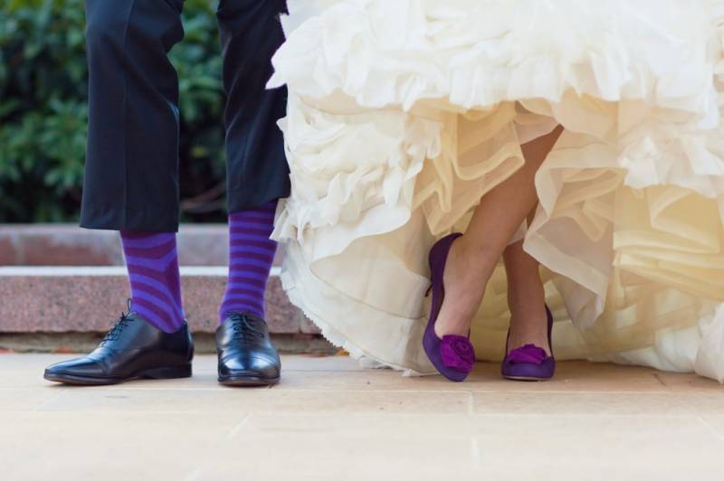 Bride and groom wedding shoes