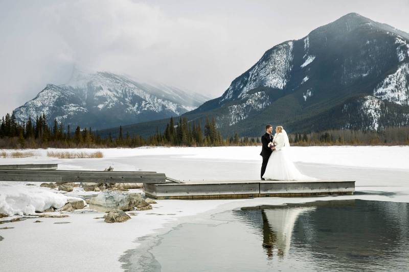 Banff Wedding Photographer, Mountain Wedding, Winter wedding, Vermillion Lake, Bride and groom portr