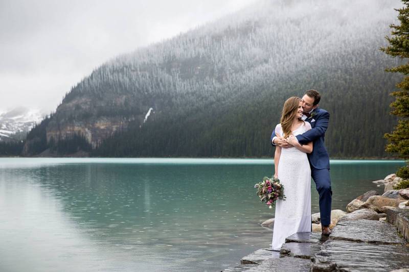 Lake Louise wedding photographer, mountain wedding, banff wedding photographer, rainy wedding