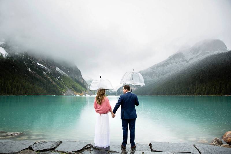 Lake Louise wedding photographer, mountain wedding, banff wedding photographer, rainy wedding