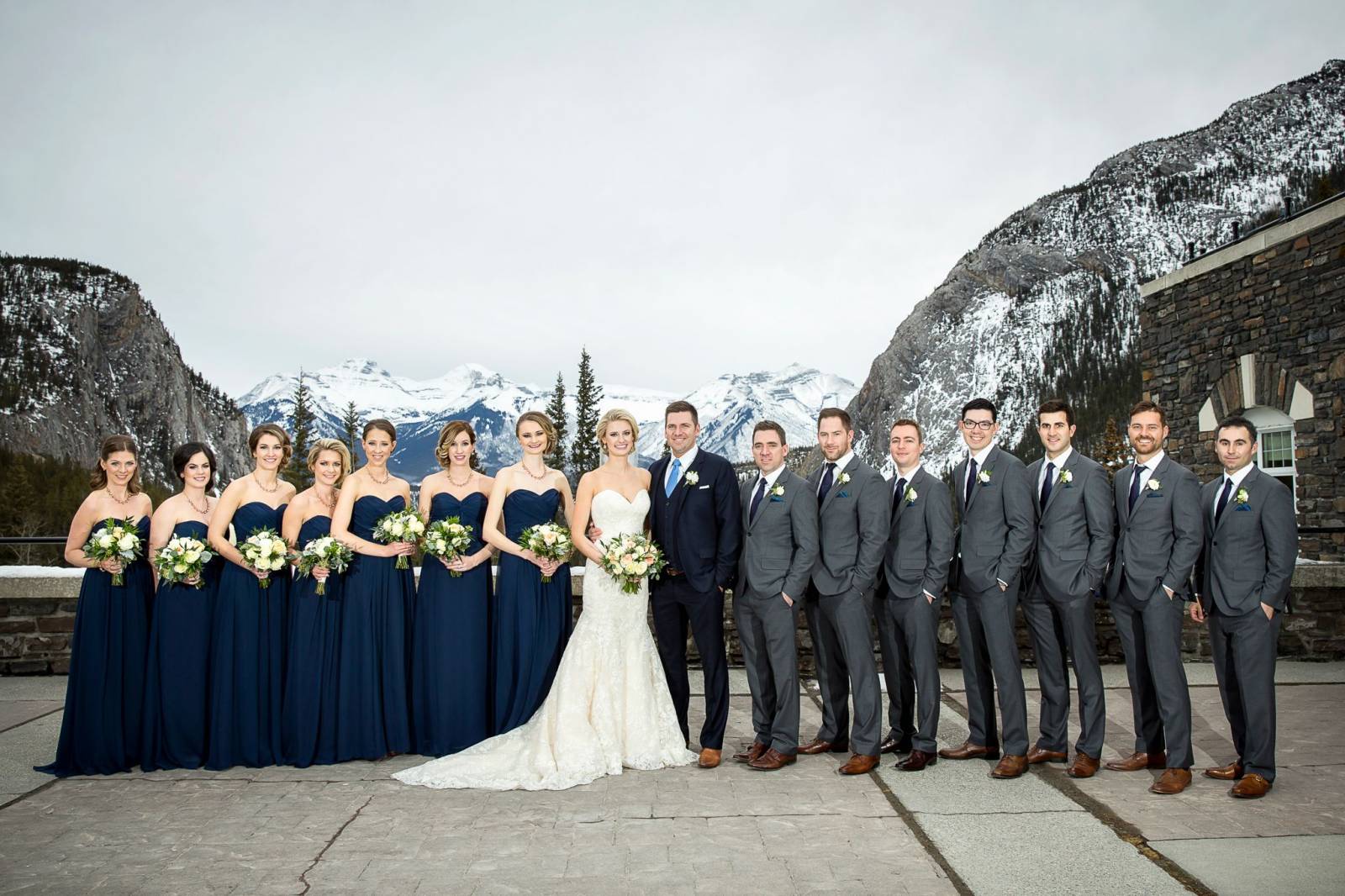 Mountain Winter Wedding, Fairmont Banff Springs Hotel, Banff Wedding Photographer, bridal party