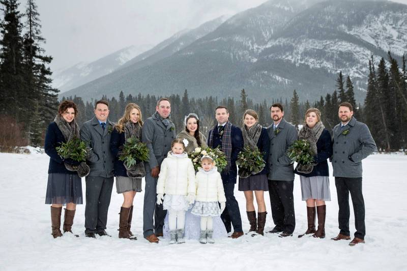 Banff wedding photography, Banff bridal party, mountain wedding