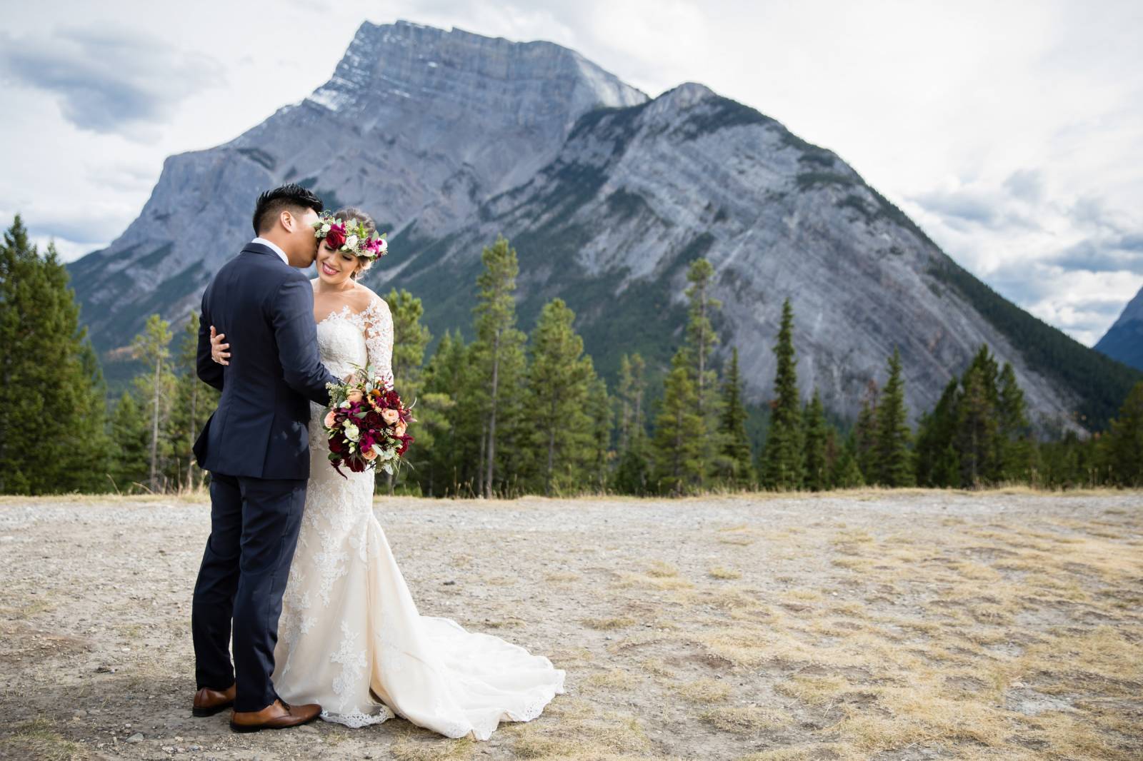 Bride and groom portraits, tunnel mountain reservoir, Banff wedding, Banff wedding photographer, Mou