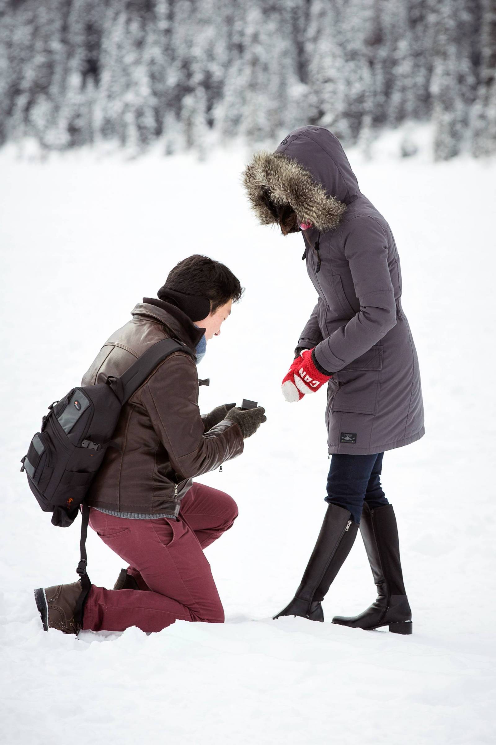 Lake Louise Proposal, Winter Proposal, Surprise Proposal, Lake Louise Engagement, Banff Proposal, Ba