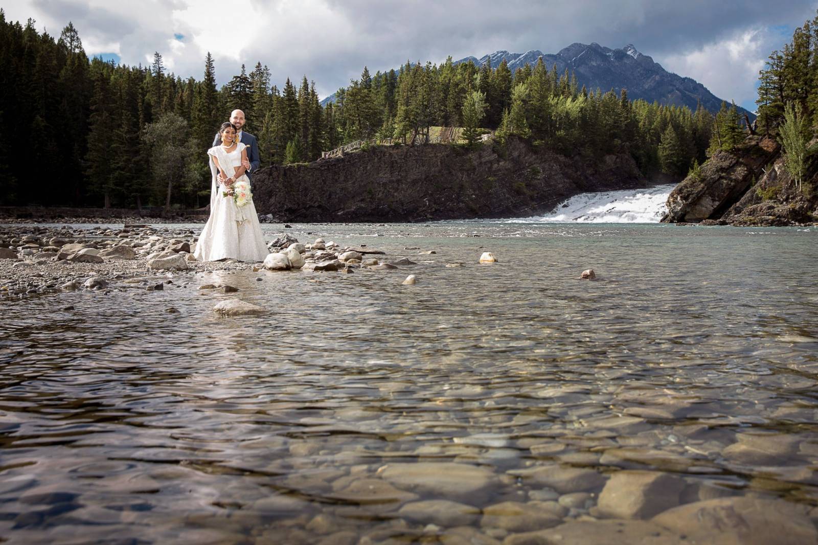 Banff Wedding Photographer, Bow Falls wedding portraits