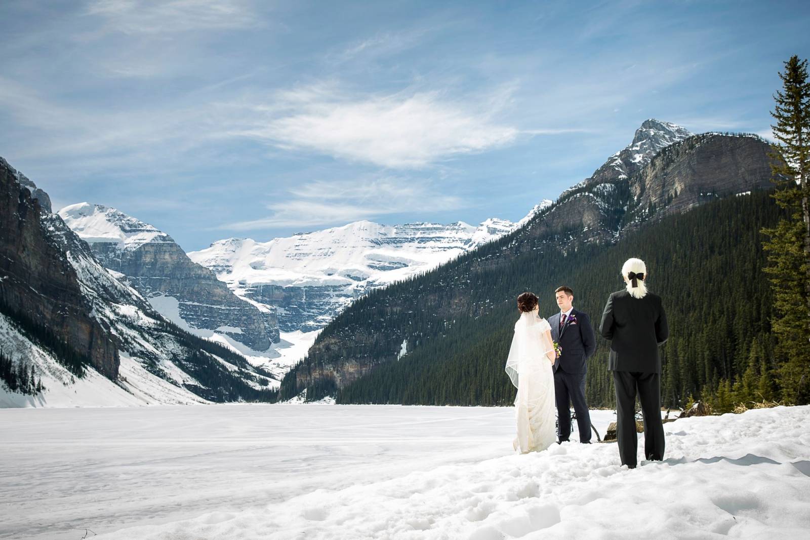 Lake Louise Elopement, winter elopement, mountain elopement, Banff wedding photographer