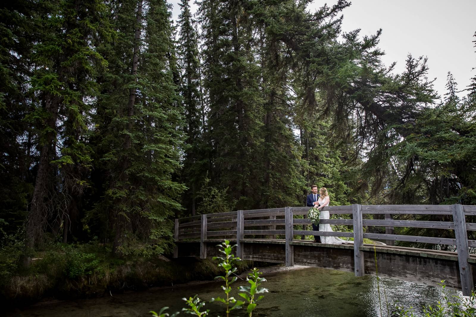 Banff Wedding Photographer, Tunnel Mountain Reservoir, Bride and Groom Portrait, Vermillion Lake