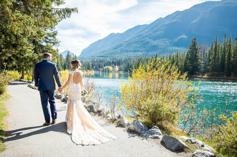 Banff Wedding Photographer, Fall Mountain Wedding, Calla Blanche Wedding Dress