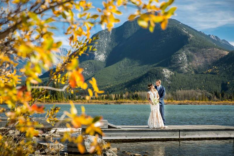 Banff Wedding Photographer, Fall Mountain Wedding, Calla Blanche Wedding Dress
