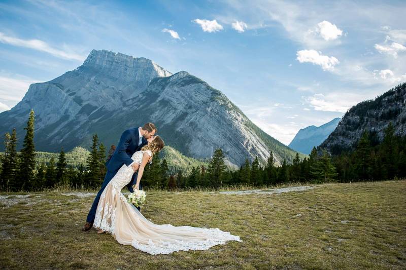 Banff Wedding Photographer, Fall Mountain Wedding, Calla Blanche Wedding Dress, outdoor ceremony at 