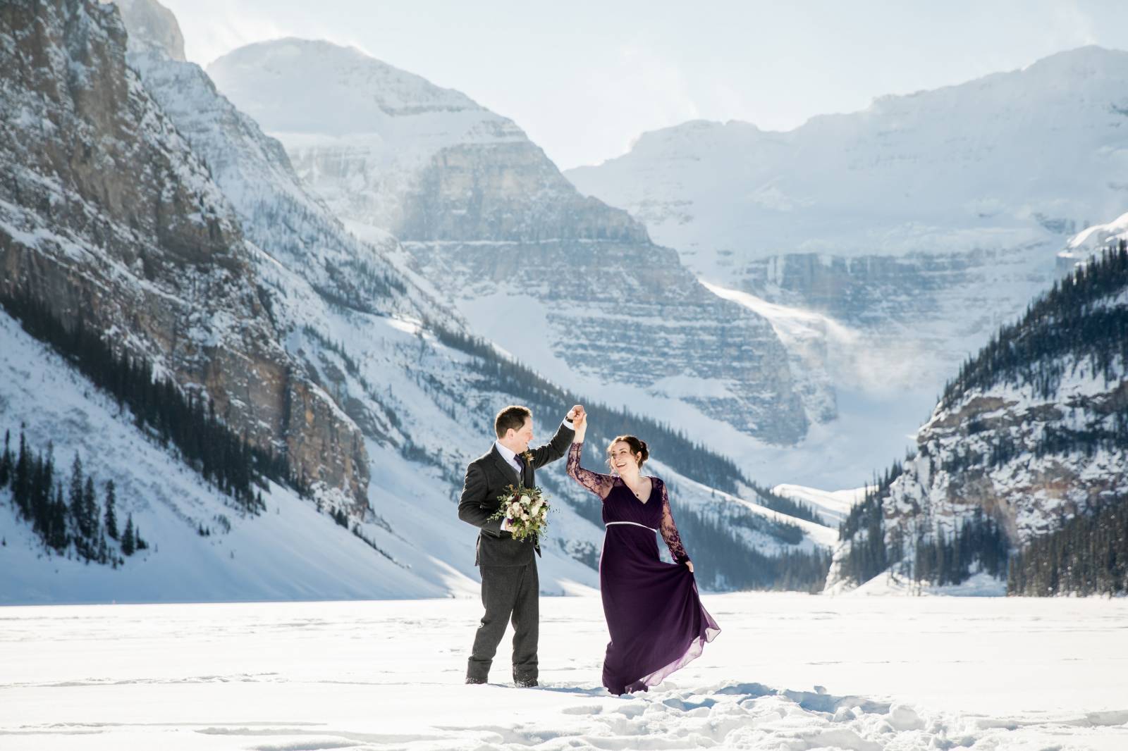 Lake Louise Mountain Elopement, Winter Lake Louise Wedding, Lake Louise Wedding Photographer, Weddin