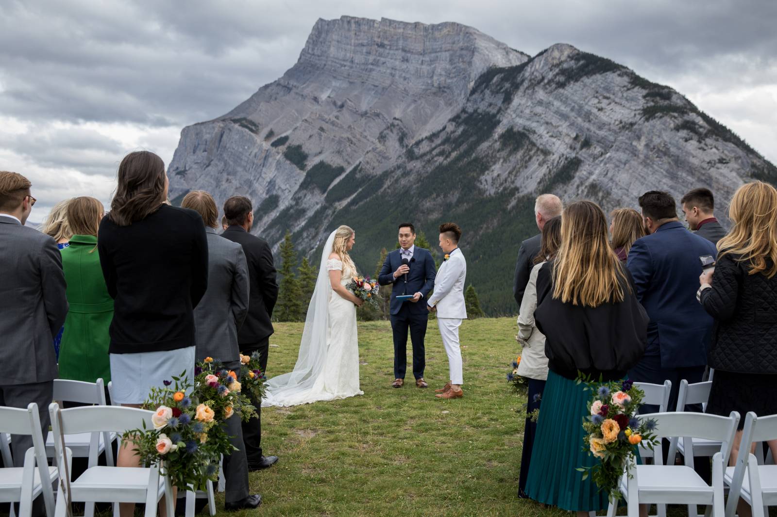 Banff Same Sex Elopement, Tunnel Mountain Reservoir outdoor ceremony, Banff Elopement Locations, Ban
