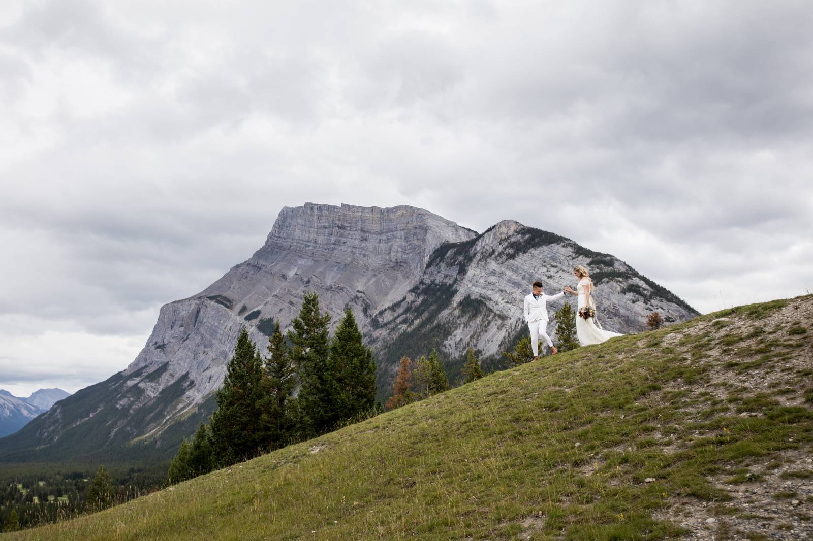 Banff Same Sex Elopement, Tunnel Mountain Reservoir outdoor ceremony, Banff Elopement Locations, Ban