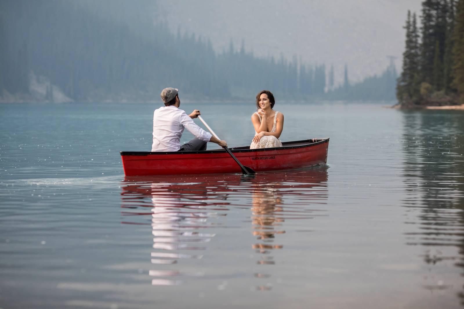 Romantic mountain engagement photos, Canoe engagement photos, Moraine Lake Engagement photographer, 