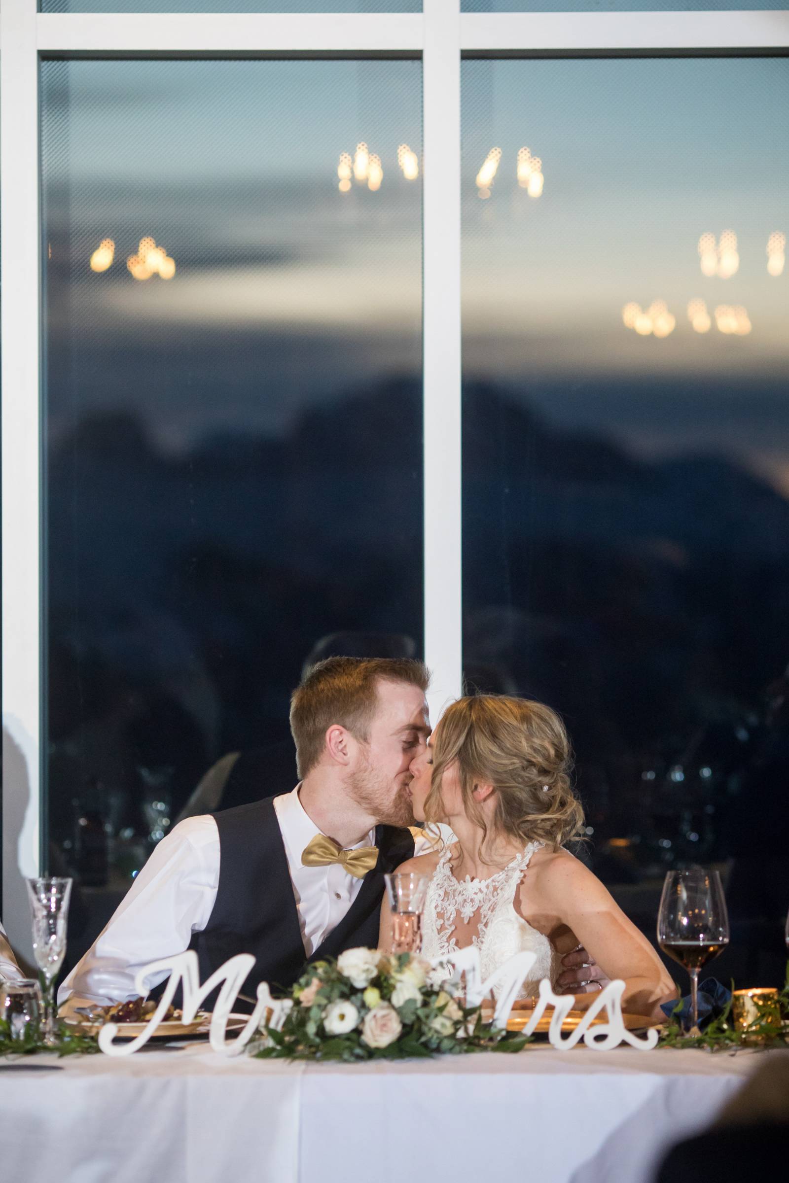 Banff Gondola Sky Bistro Wedding, Sky Bistro Wedding Reception, Bride and groom first dance, Banff w