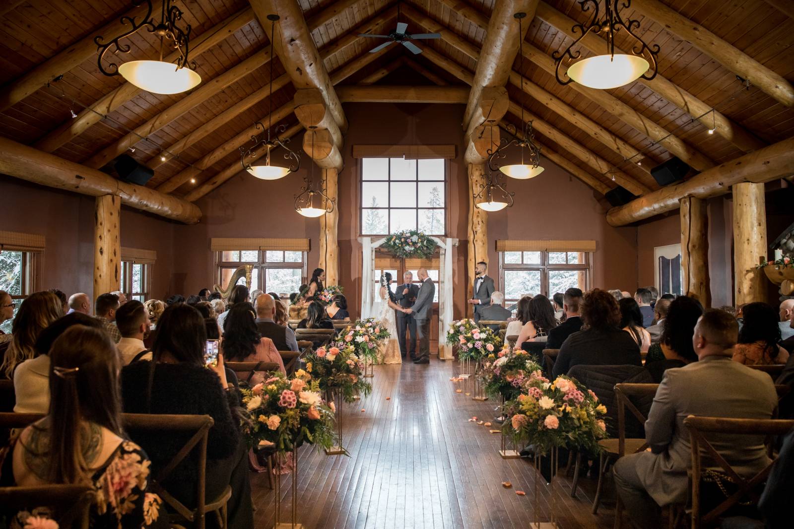 Buffalo Mountain Lodge Indoor Ceremony, Rustic wedding venue, Banff Ceremony Venue, Banff indoor cer