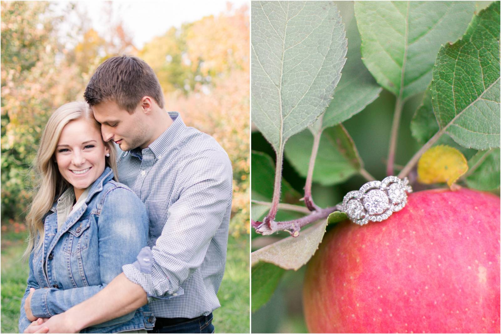 couple and engagement ring on apple