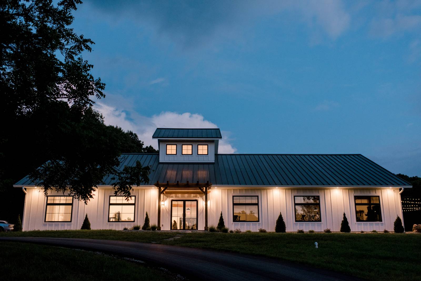 Luxury Farmhouse Wedding Venue at night