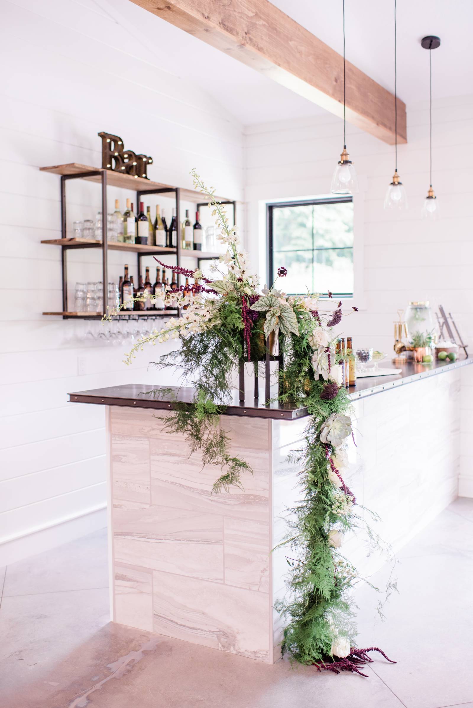 bar decor with flowers