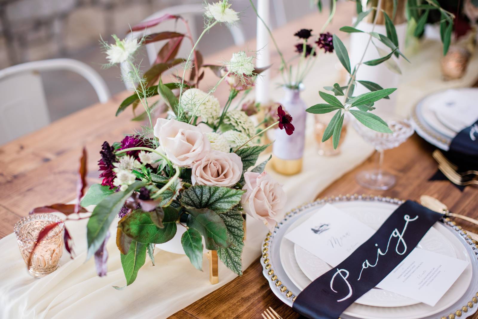 gorgeous table setting blush flowers