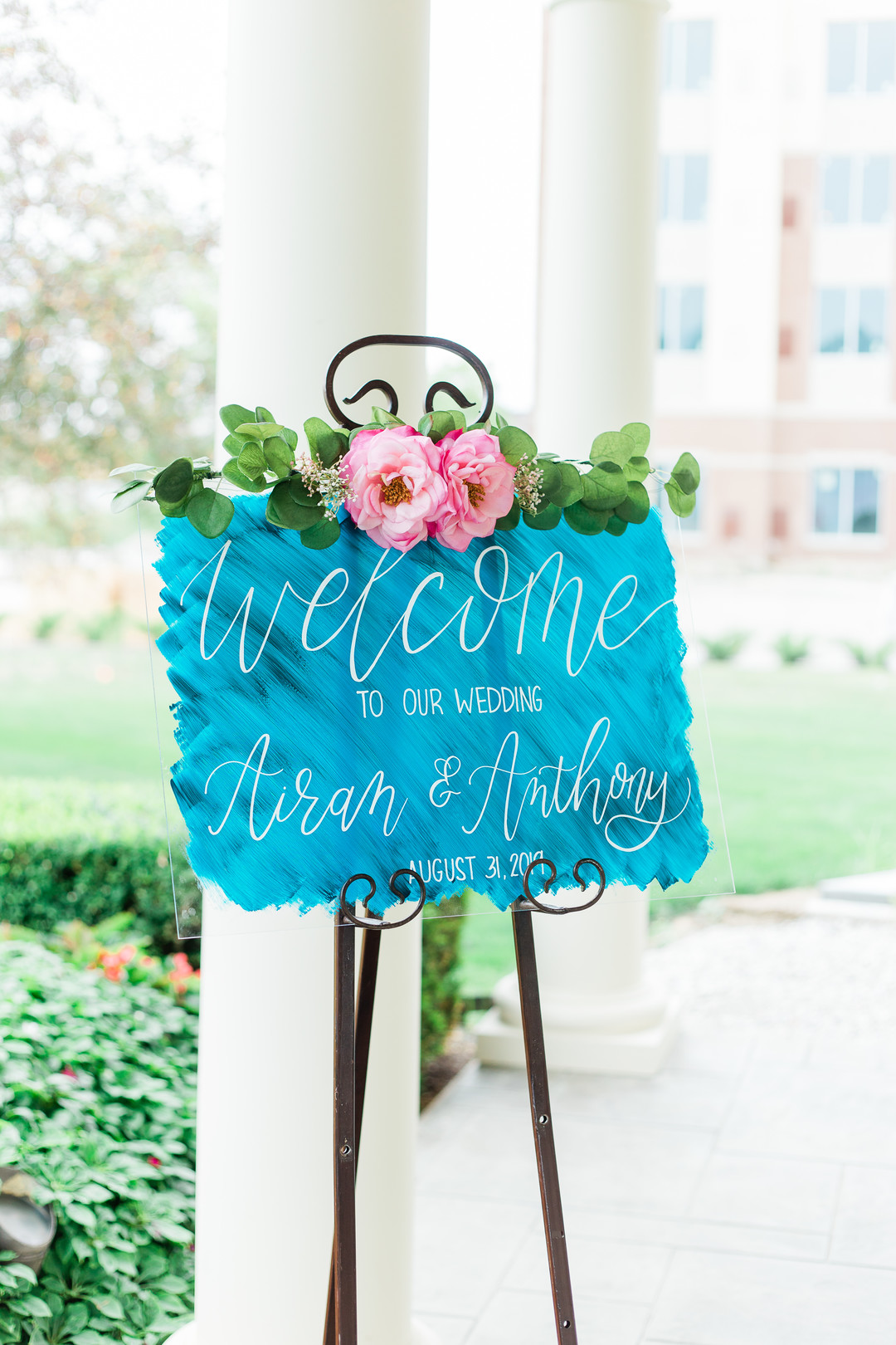Acrylic blue calligraphy welcome sign