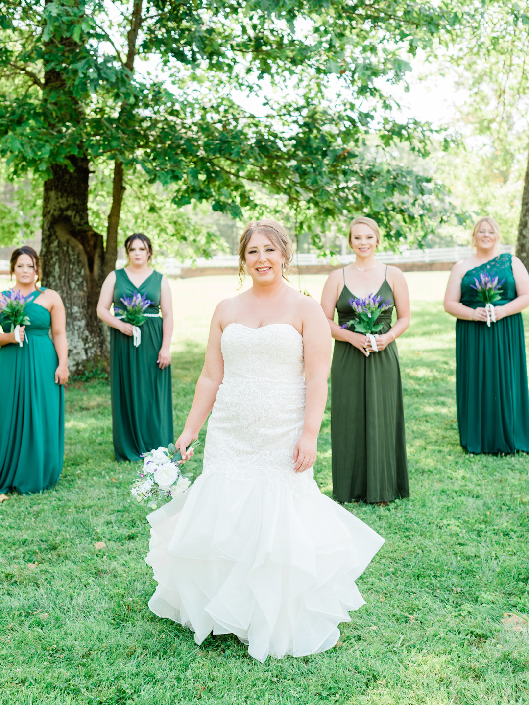 mix-matched green bridesmaids gowns